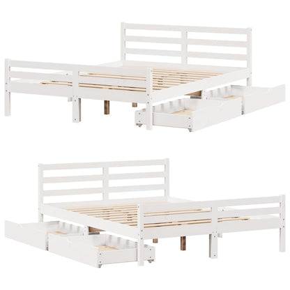 Bed Frame without Mattress White 150x200 cm King Size Solid Wood Pine