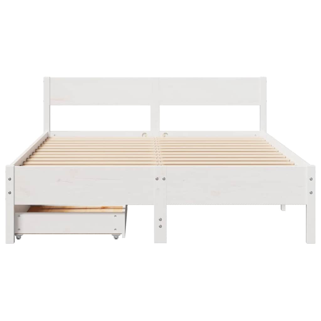 Bed Frame without Mattress White 150x200 cm King Size Solid Wood Pine