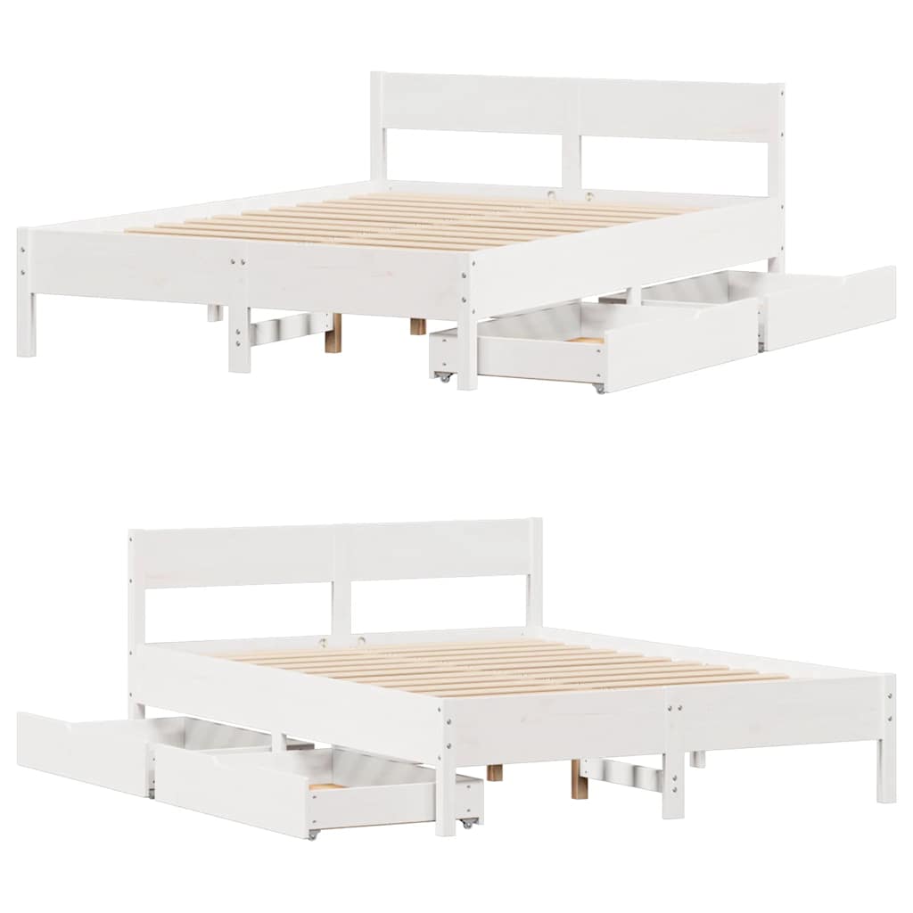 Bed Frame without Mattress White 150x200 cm King Size Solid Wood Pine
