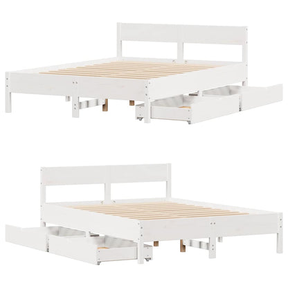 Bed Frame without Mattress White 150x200 cm King Size Solid Wood Pine