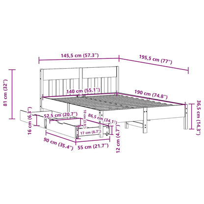 Bed Frame without Mattress 140x190 cm Solid Wood Pine