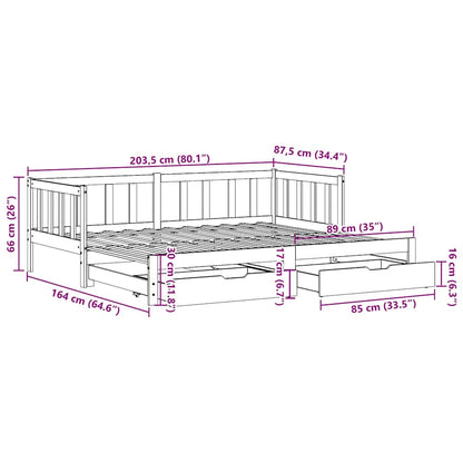 Daybed with Trundle and Drawers without Mattress 80x200 cm
