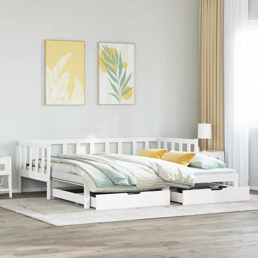Daybed with Trundle and Drawers without Mattress White 80x200 cm