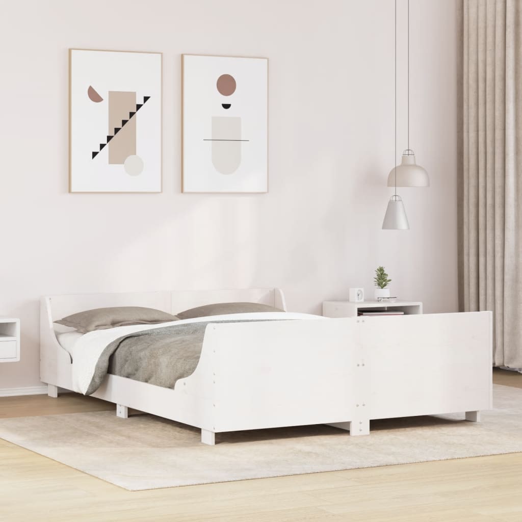 Bed Frame without Mattress White 135x190 cm Double Solid Wood Pine