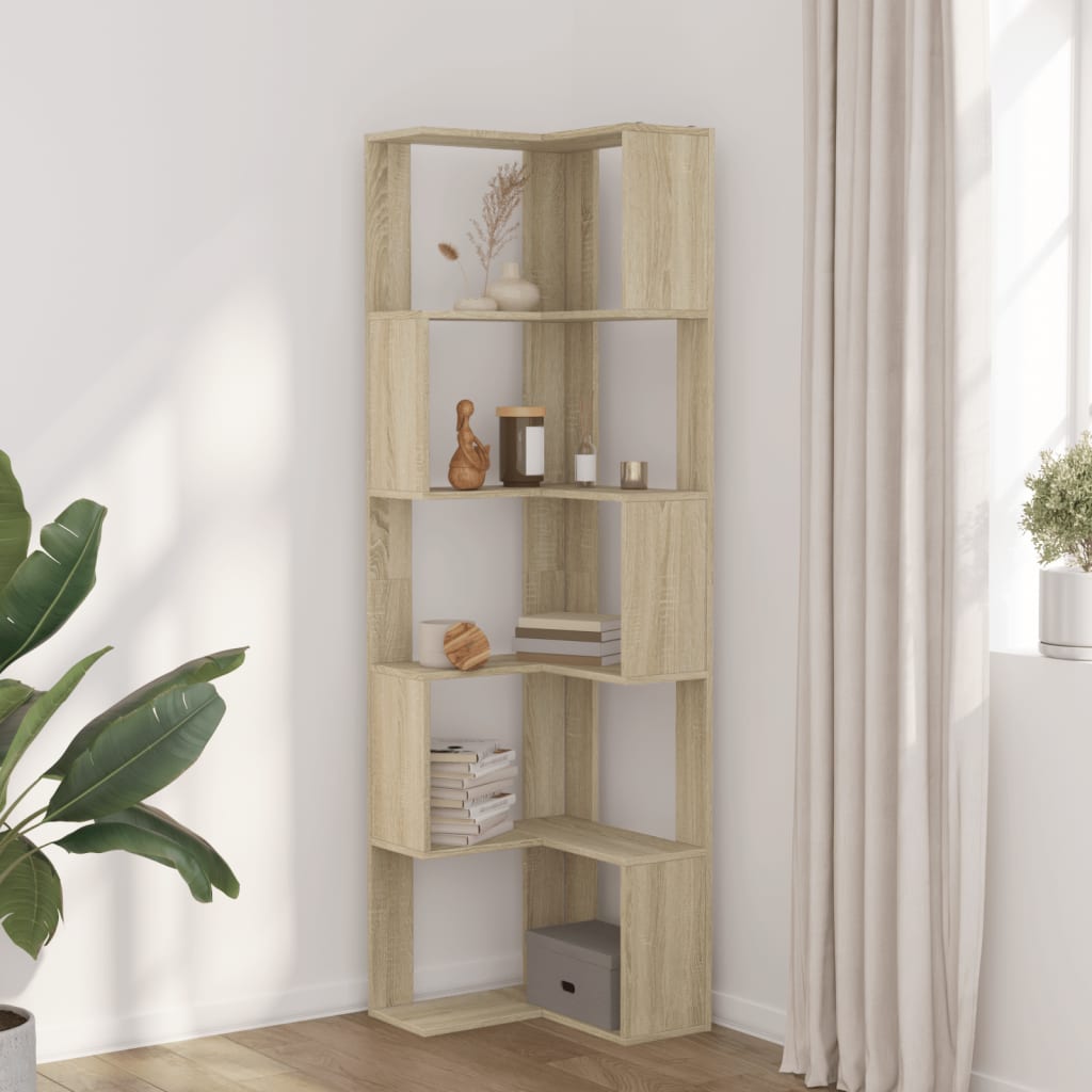 Sonoma Oak 5-Tier Corner Bookcase, 50x50x179 cm, Engineered Wood