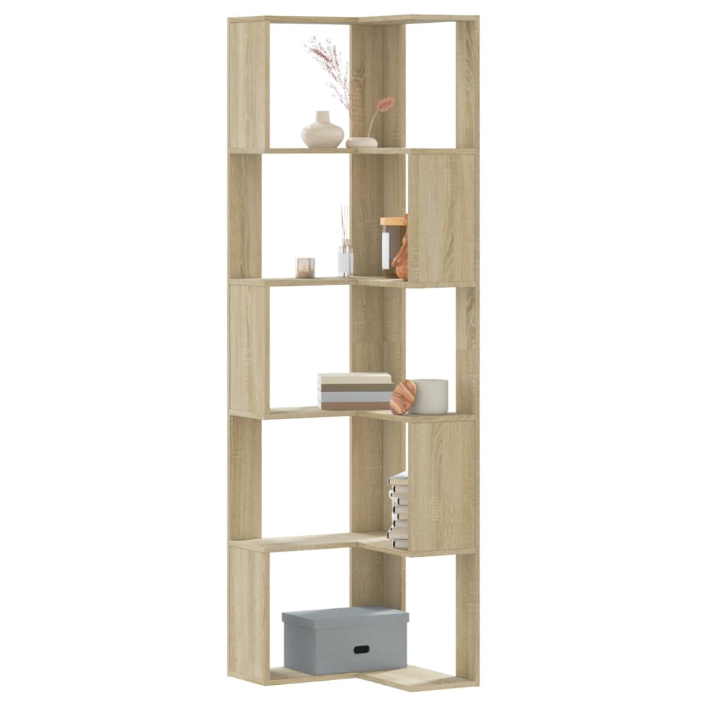 Sonoma Oak 5-Tier Corner Bookcase, 50x50x179 cm, Engineered Wood