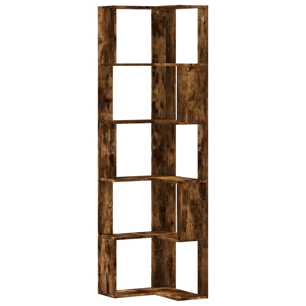 5-Tier Smoked Oak Corner Bookcase, 50x50x179 cm, Engineered Wood