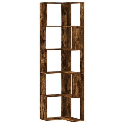5-Tier Smoked Oak Corner Bookcase, 50x50x179 cm, Engineered Wood