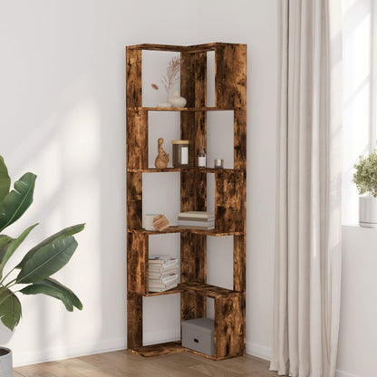 5-Tier Smoked Oak Corner Bookcase, 50x50x179 cm, Engineered Wood