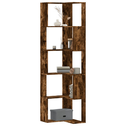 5-Tier Smoked Oak Corner Bookcase, 50x50x179 cm, Engineered Wood
