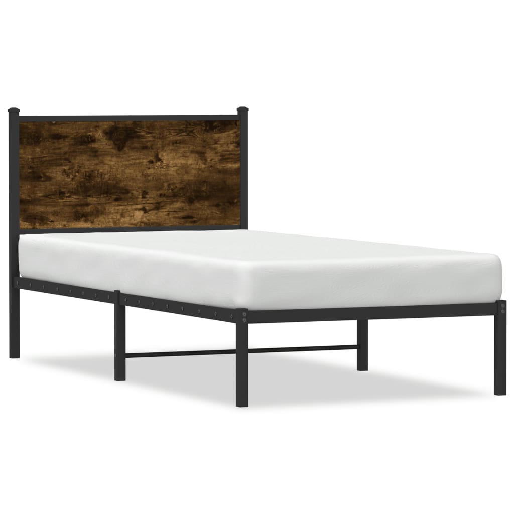 Smoked Oak Metal Bed Frame - Single 90x190 cm (No Mattress)