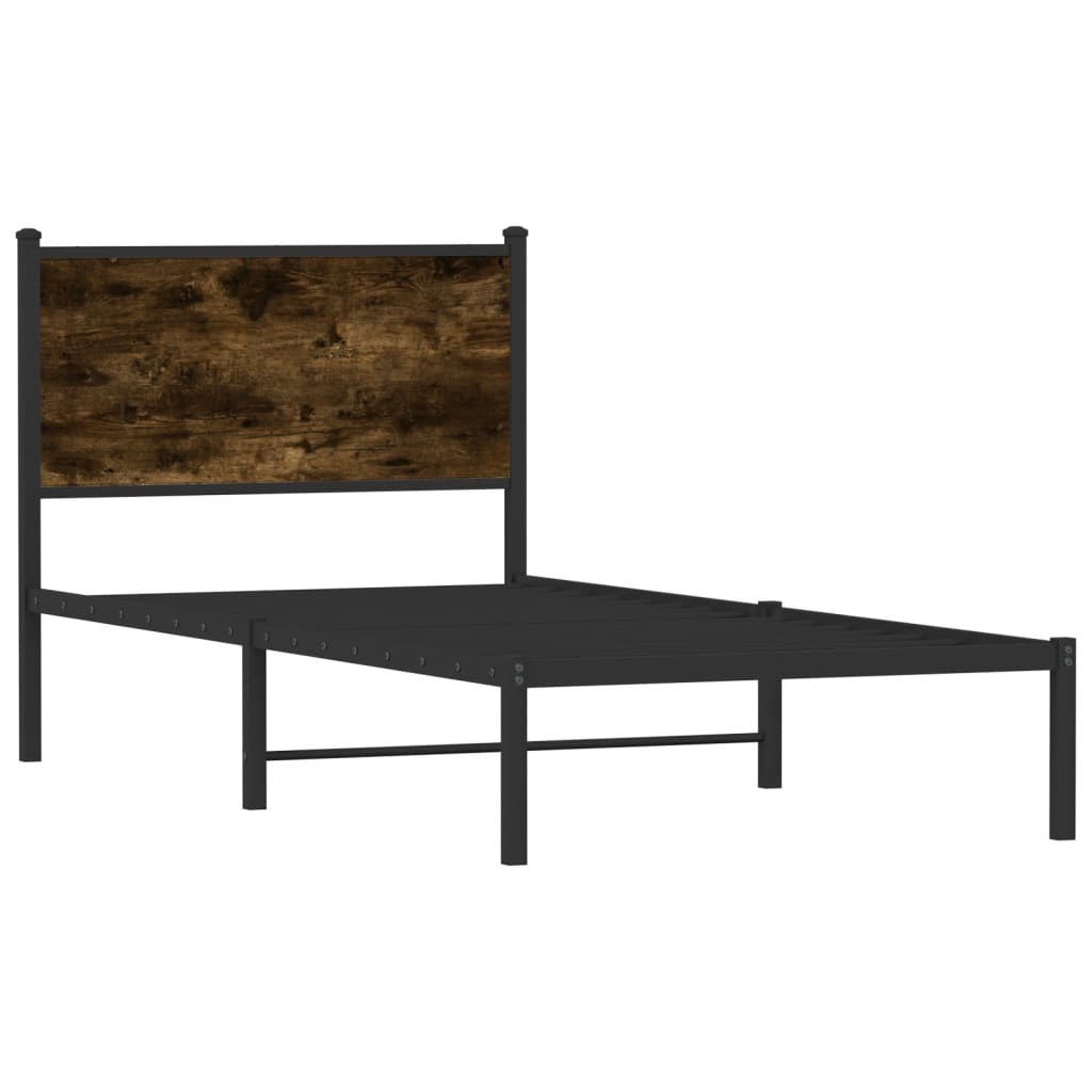 Smoked Oak Metal Bed Frame - Single 90x190 cm (No Mattress)