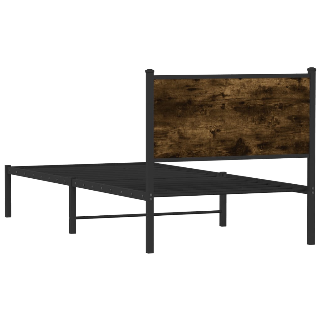 Smoked Oak Metal Bed Frame - Single 90x190 cm (No Mattress)