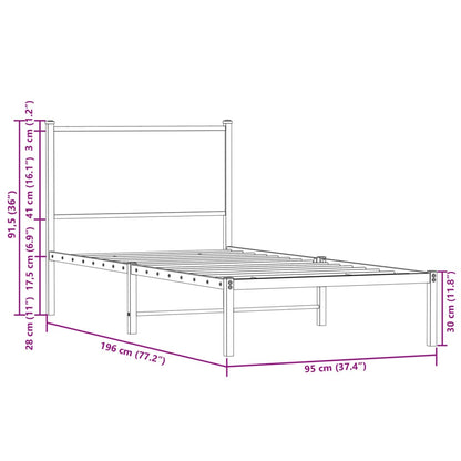 Smoked Oak Metal Bed Frame - Single 90x190 cm (No Mattress)