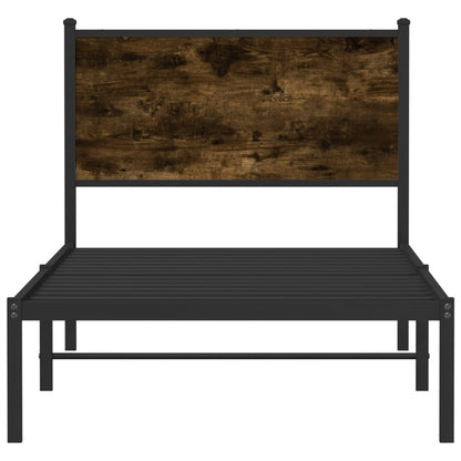 Metal Bed Frame 90x200 cm, Smoked Oak Finish, No Mattress Included