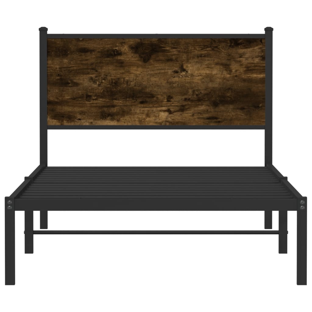 Smoked Oak Metal Bed Frame 100x200 cm – No Mattress Included