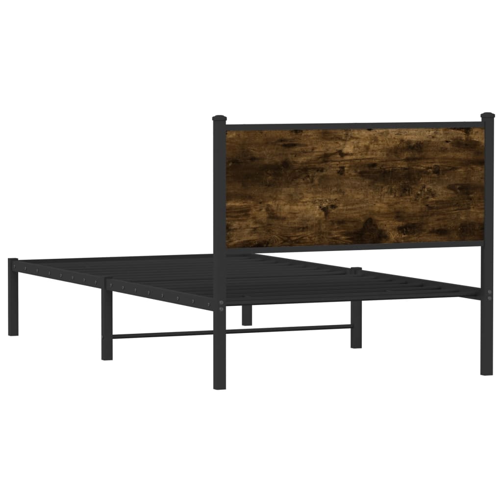 Smoked Oak Metal Bed Frame 100x200 cm – No Mattress Included