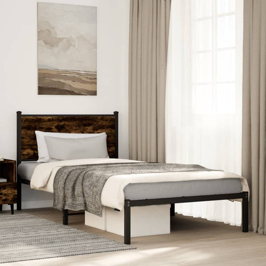 Smoked Oak Metal Bed Frame 100x200 cm – No Mattress Included