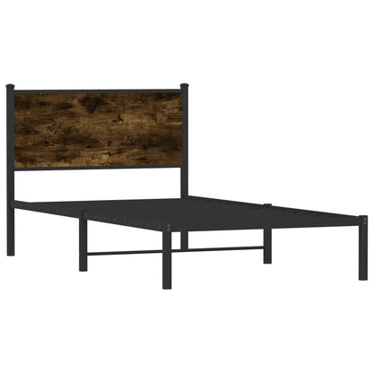 Smoked Oak Metal Bed Frame 107x203 cm - No Mattress Included