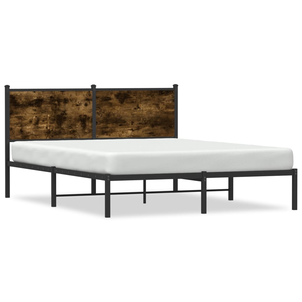 Smoked Oak Metal Bed Frame 140x190 cm - Mattress Not Included