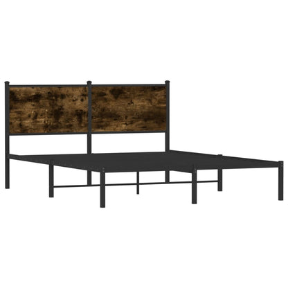 Smoked Oak Metal Bed Frame 140x190 cm - Mattress Not Included