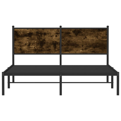Smoked Oak Metal Bed Frame 140x190 cm - Mattress Not Included