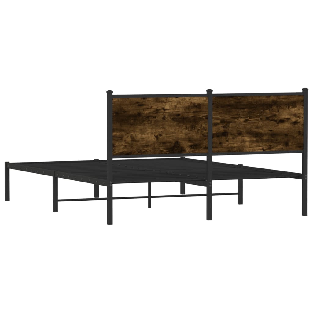 Smoked Oak Metal Bed Frame 140x190 cm - Mattress Not Included