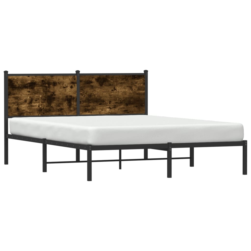 King Size Smoked Oak Metal Bed Frame 150x200 cm (No Mattress)