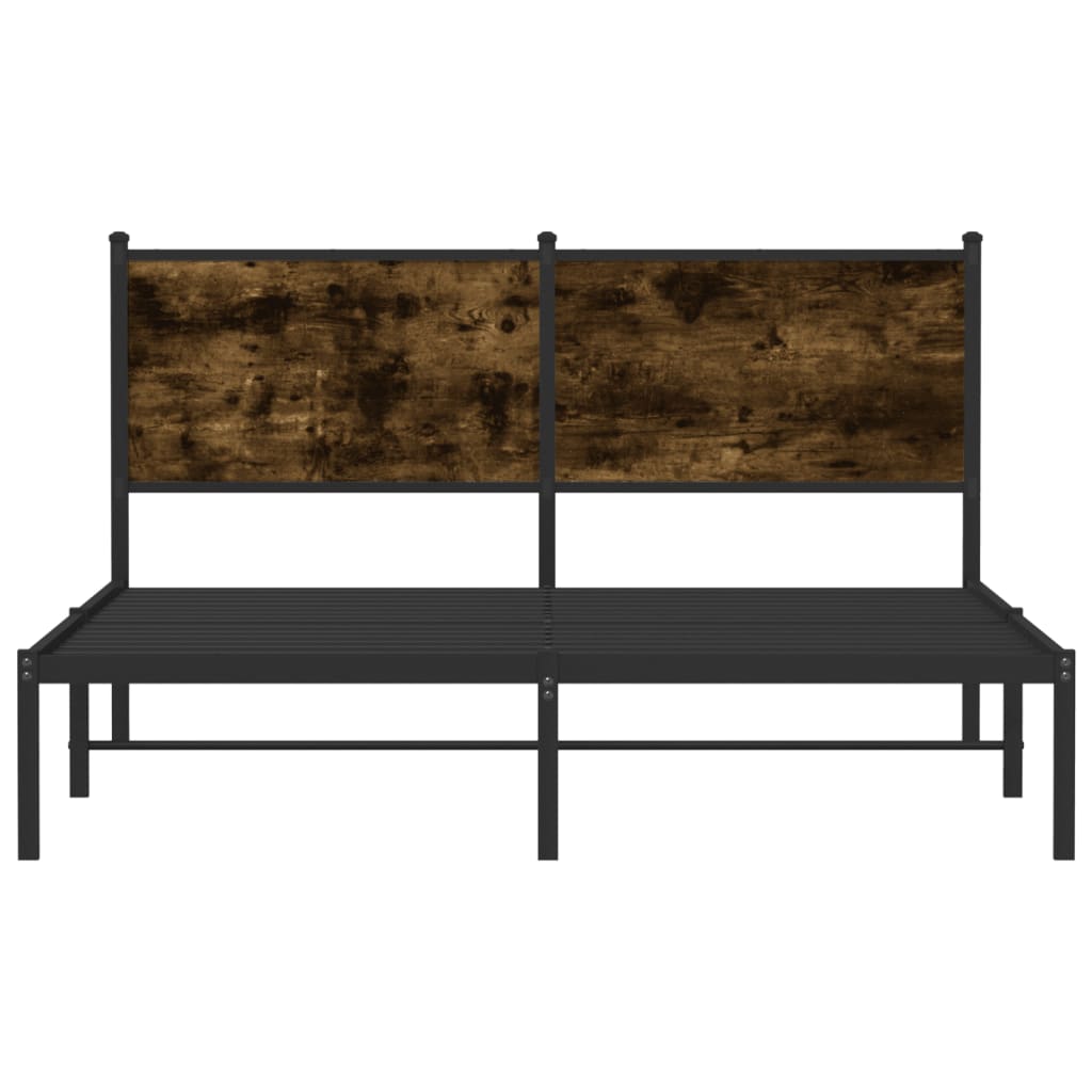 King Size Smoked Oak Metal Bed Frame 150x200 cm (No Mattress)