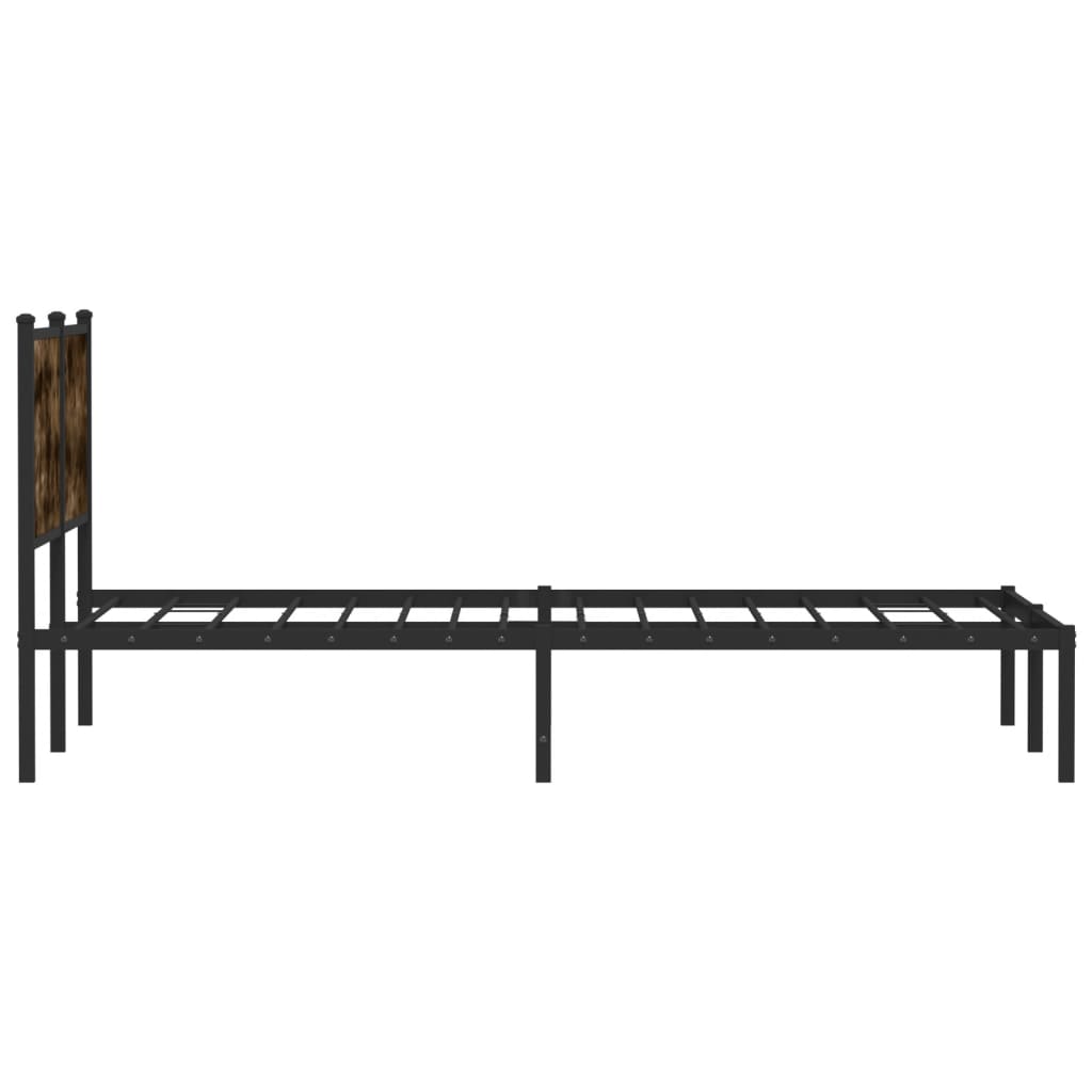 King Size Smoked Oak Metal Bed Frame 150x200 cm (No Mattress)