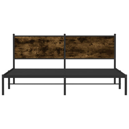 Elegant Smoked Oak Metal Bed Frame 160x200 cm - No Mattress