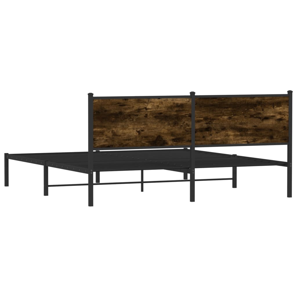 Smoked Oak Metal Bed Frame 183x213 cm - No Mattress Included