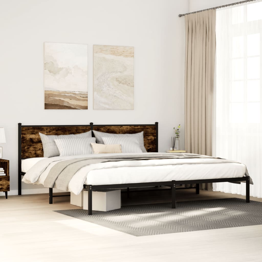 Smoked Oak Metal Bed Frame 193x203 cm - No Mattress Included