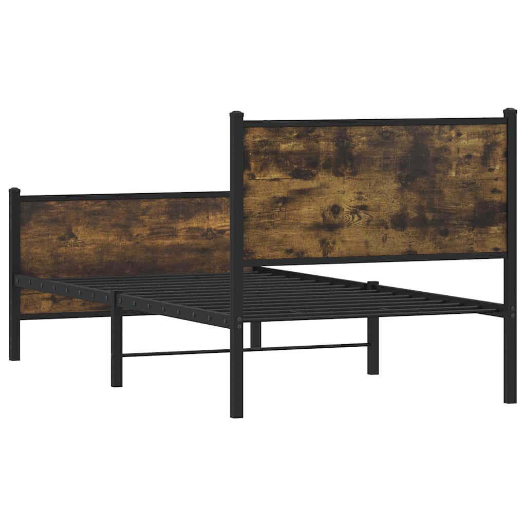 Metal Bed Frame without Mattress Smoked Oak 80x200 cm