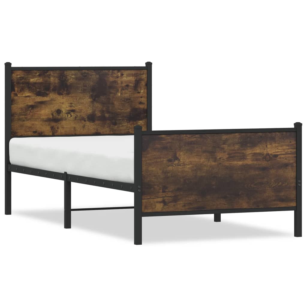 Smoked Oak Metal Bed Frame 90x190 cm Single - No Mattress