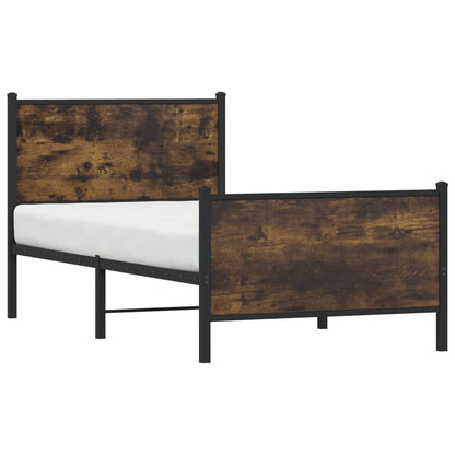 Smoked Oak Metal Bed Frame 90x190 cm Single - No Mattress