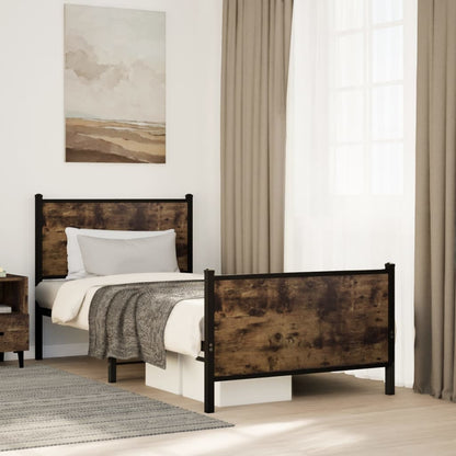 Smoked Oak Metal Bed Frame 90x190 cm Single - No Mattress