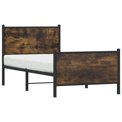 Smoked Oak Metal Bed Frame 90x200 cm - No Mattress Included