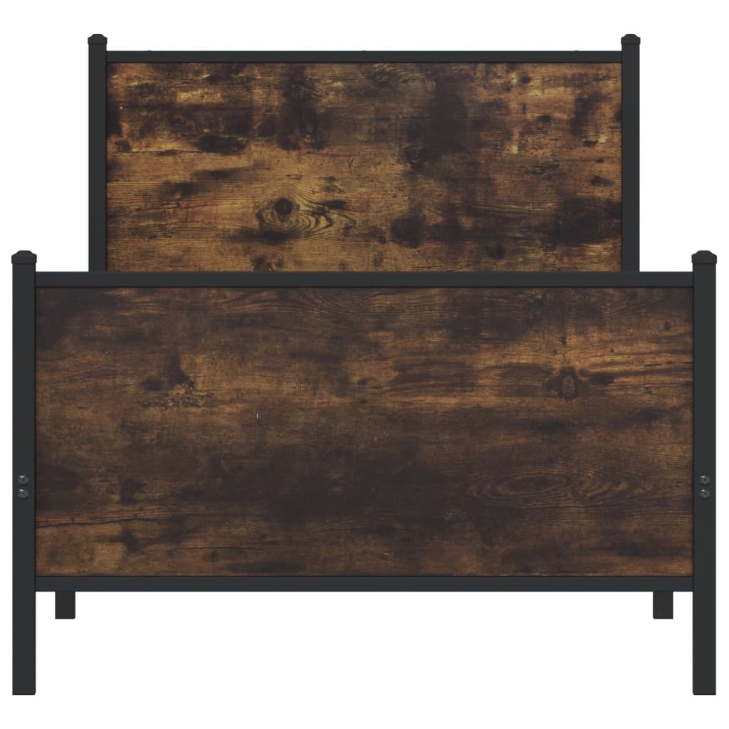 Smoked Oak Metal Bed Frame 90x200 cm - No Mattress Included
