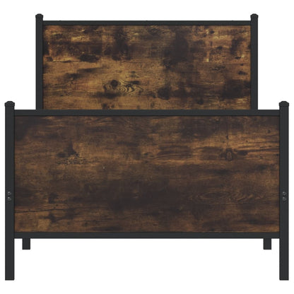 Smoked Oak Metal Bed Frame 90x200 cm - No Mattress Included
