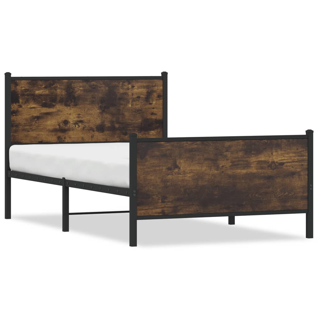 Smoked Oak Metal Bed Frame 100x190 cm - No Mattress Included