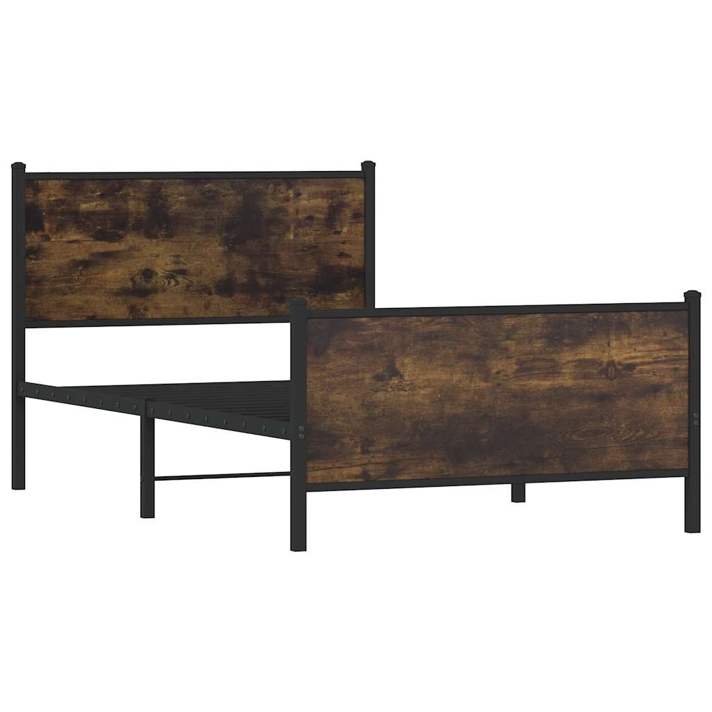 Smoked Oak Metal Bed Frame 100x190 cm - No Mattress Included