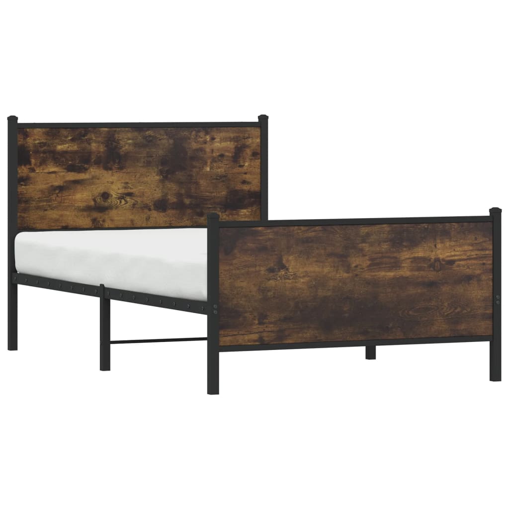 Smoked Oak Metal Bed Frame 100x190 cm - No Mattress Included