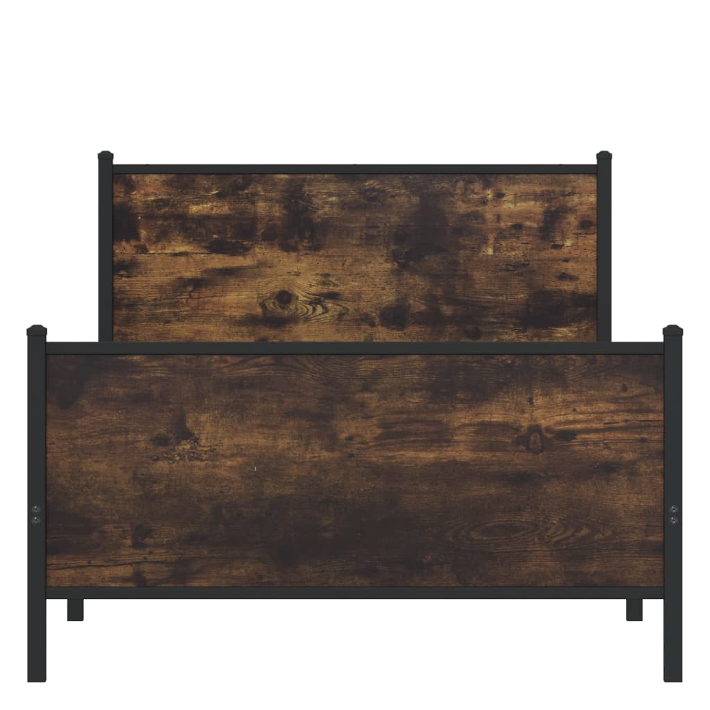 Smoked Oak Metal Bed Frame 100x190 cm - No Mattress Included
