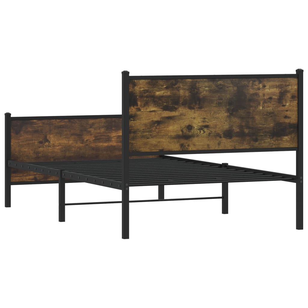 Smoked Oak Metal Bed Frame 100x190 cm - No Mattress Included