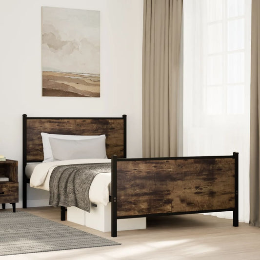 Smoked Oak Metal Bed Frame 100x190 cm - No Mattress Included