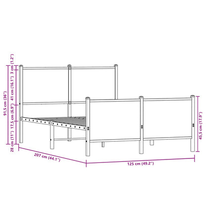 Metal Bed Frame without Mattress Smoked Oak 120x200 cm