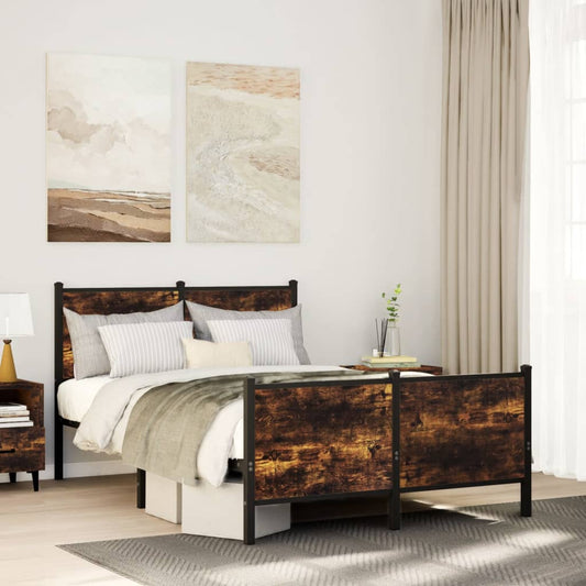Metal Bed Frame without Mattress Smoked Oak 120x200 cm