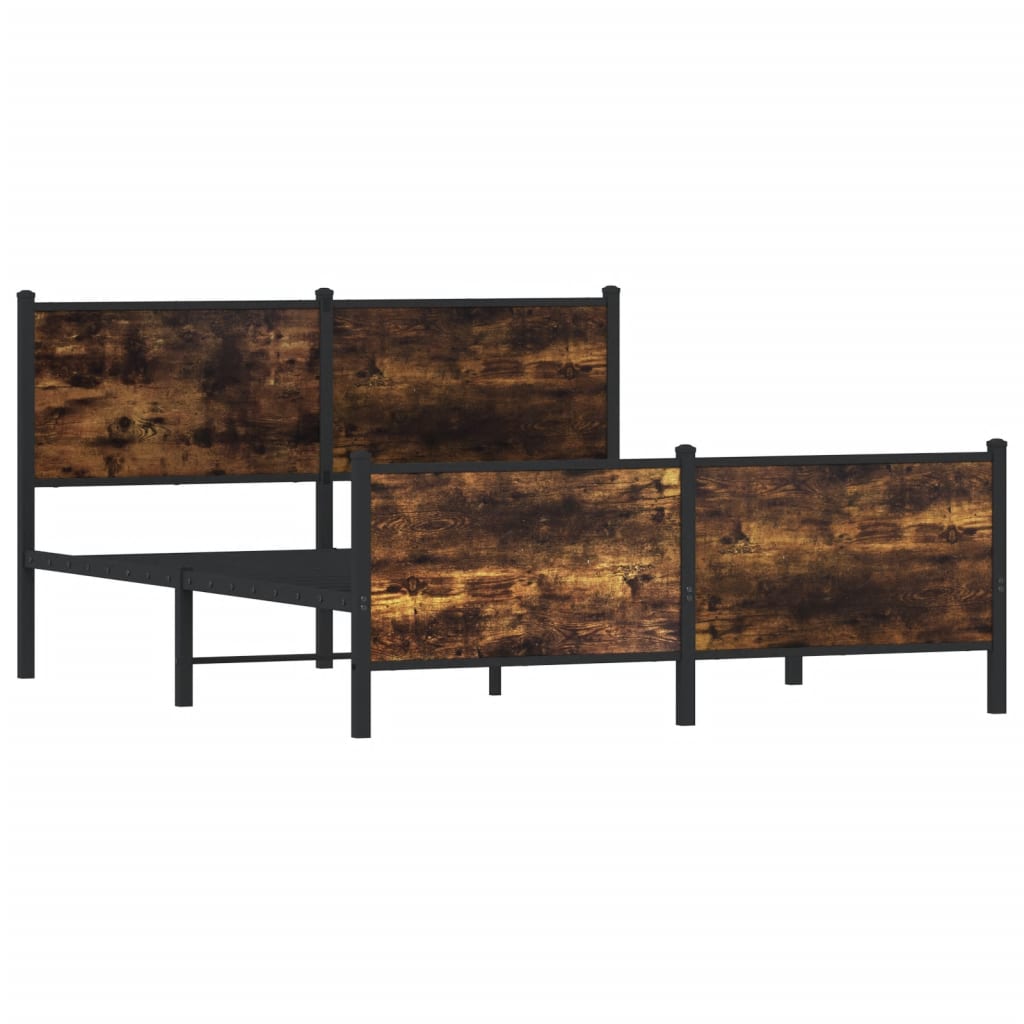 Smoked Oak Metal Bed Frame 137x190 cm - Mattress Not Included