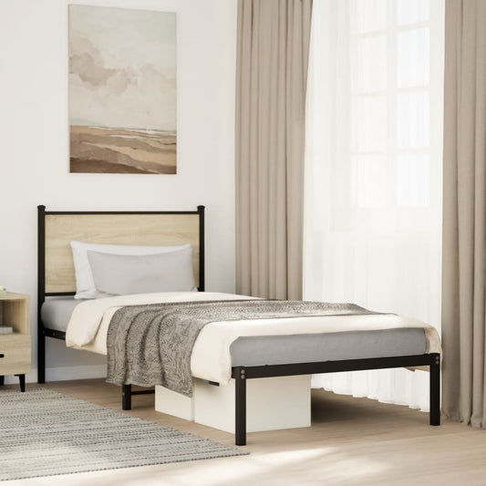 Small Single Metal Bed Frame Sonoma Oak 75x190 cm - No Mattress